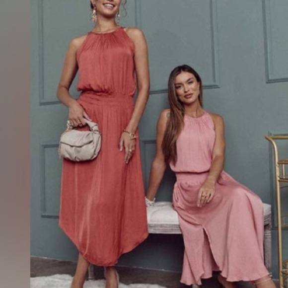 Shebird Maxi Bra Dress The Emma Satin Dress Smocked Coral she bird Large 12 - Picture 1 of 7